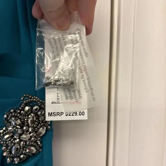 NWT Alex Evenings Women Teal Compression Embellished Ruched Sheath Dress Size 10 - Picture 7 of 12